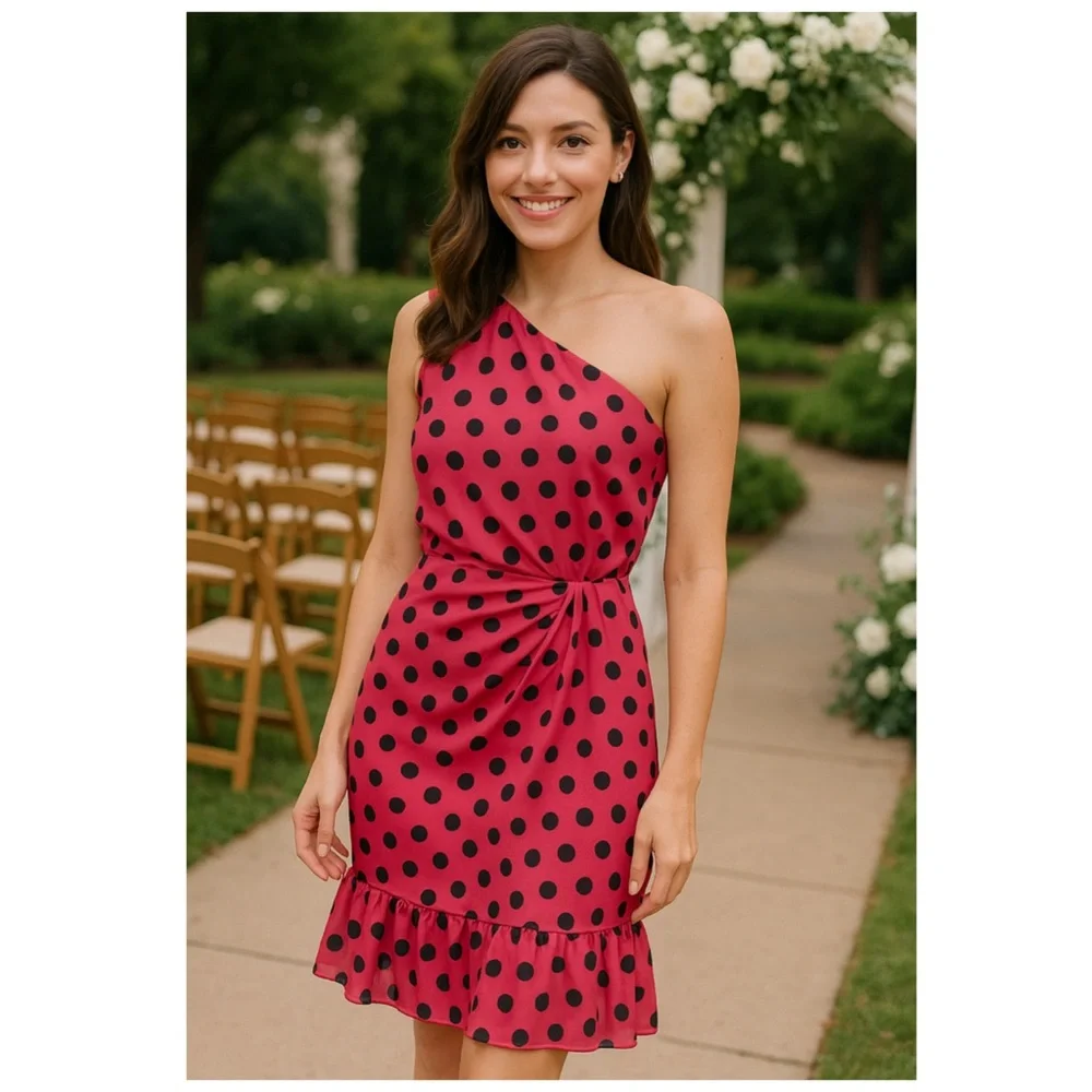 Derek Lam 10 Crosby Pink Polka Dot One Shoulder Ruffle Mini Dress 18
